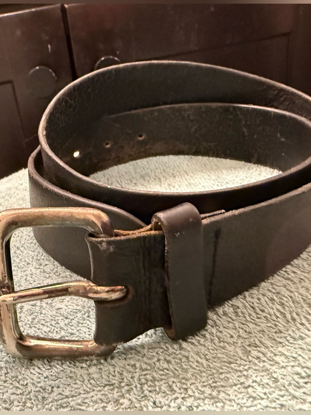 Express Black Leather Belt with Brushed Silver Buckle